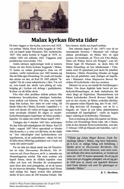 Malax Kyrkas forsta tid